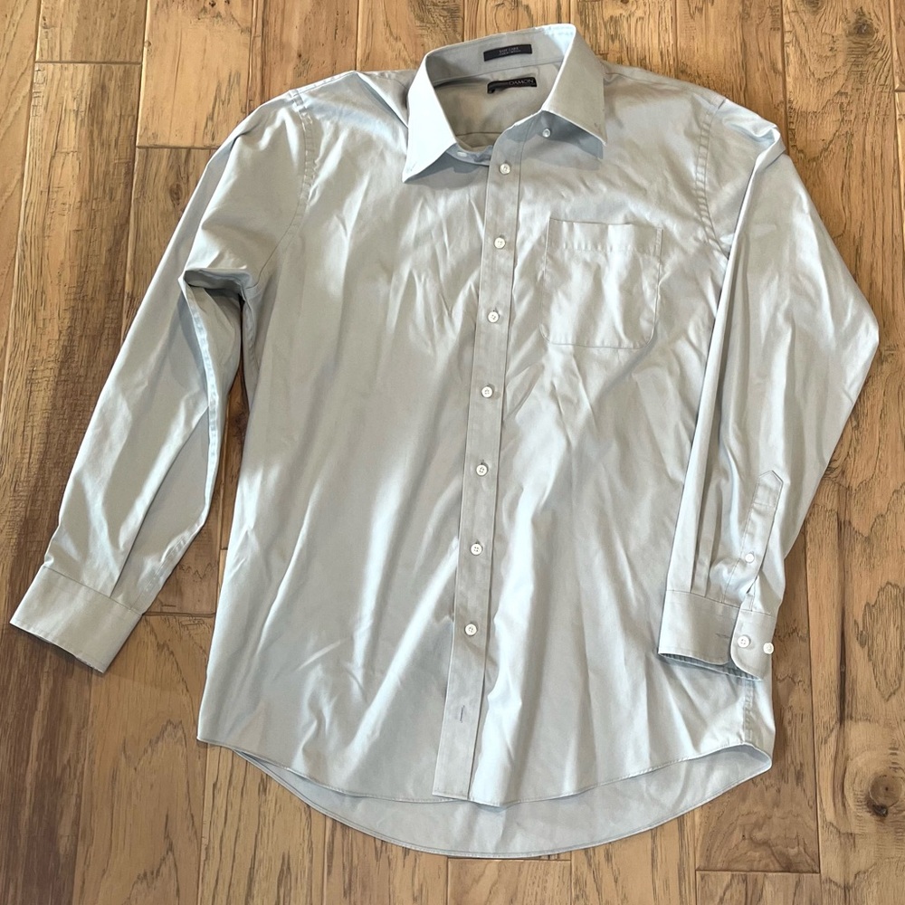 Damon Men’s Light Grey Easy Care Long Sleeve Button Down Shirt, 17” Neck